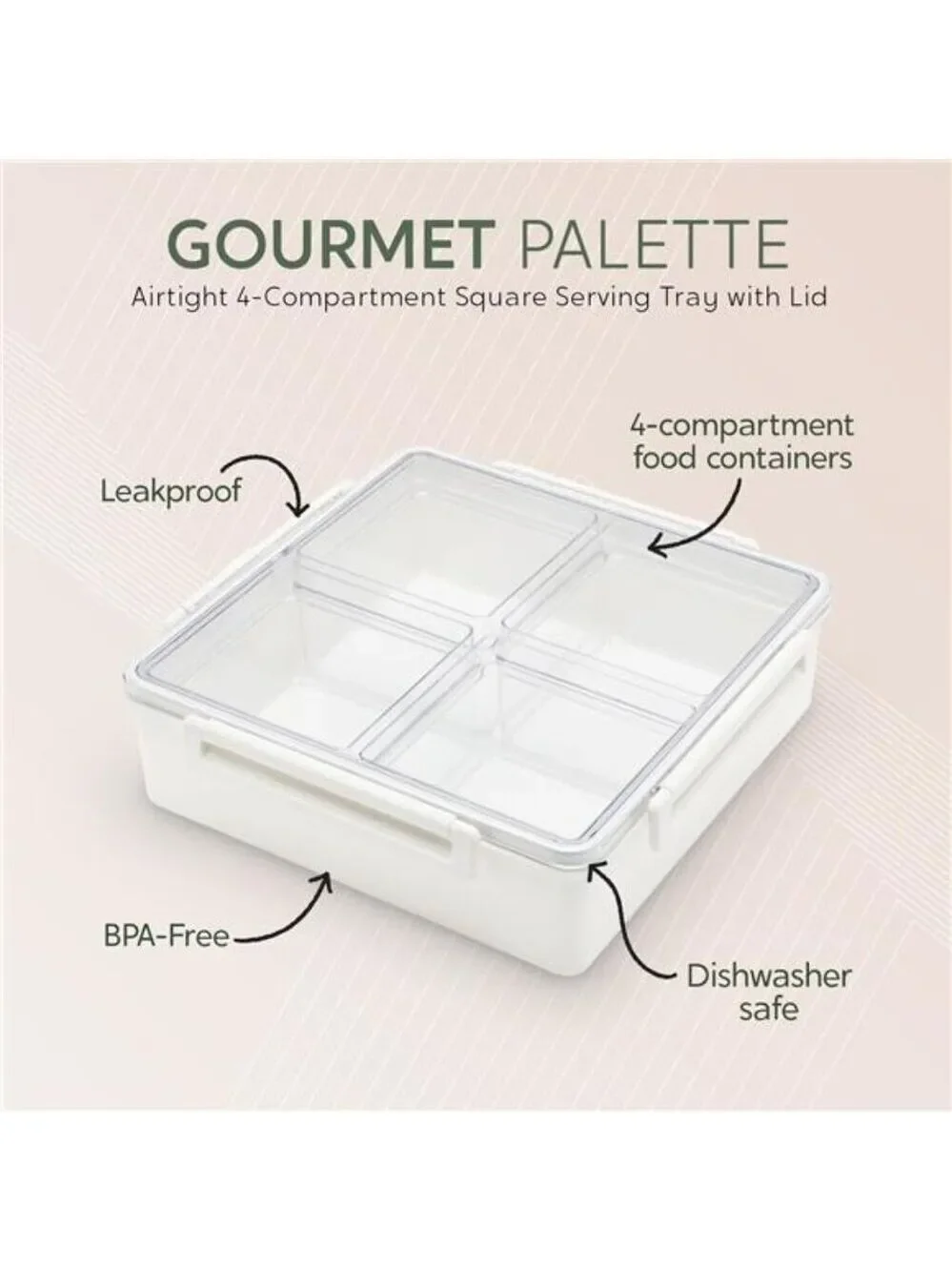 Snack Box 4 Compartment Airtight Serving Tray Portable Charcuterie Fruit Veggie
